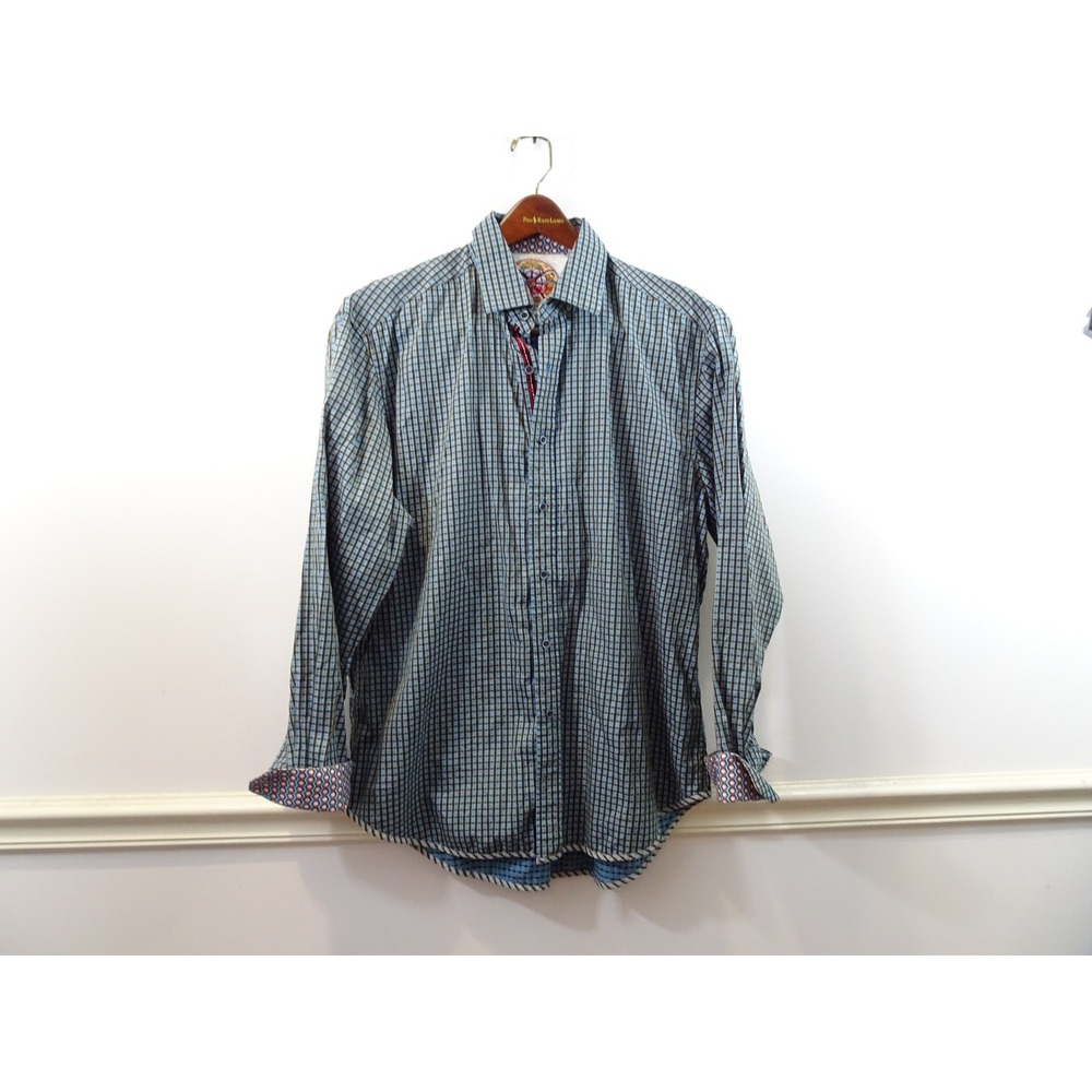 Robert Graham Mens XL Blue Black Check Long Sleeve Button Down Shirt Geometric